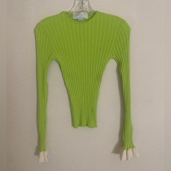 esteban cortazar lime green ribbed sweater with ruffled sleeves size XS Italy - Picture 2 of 6